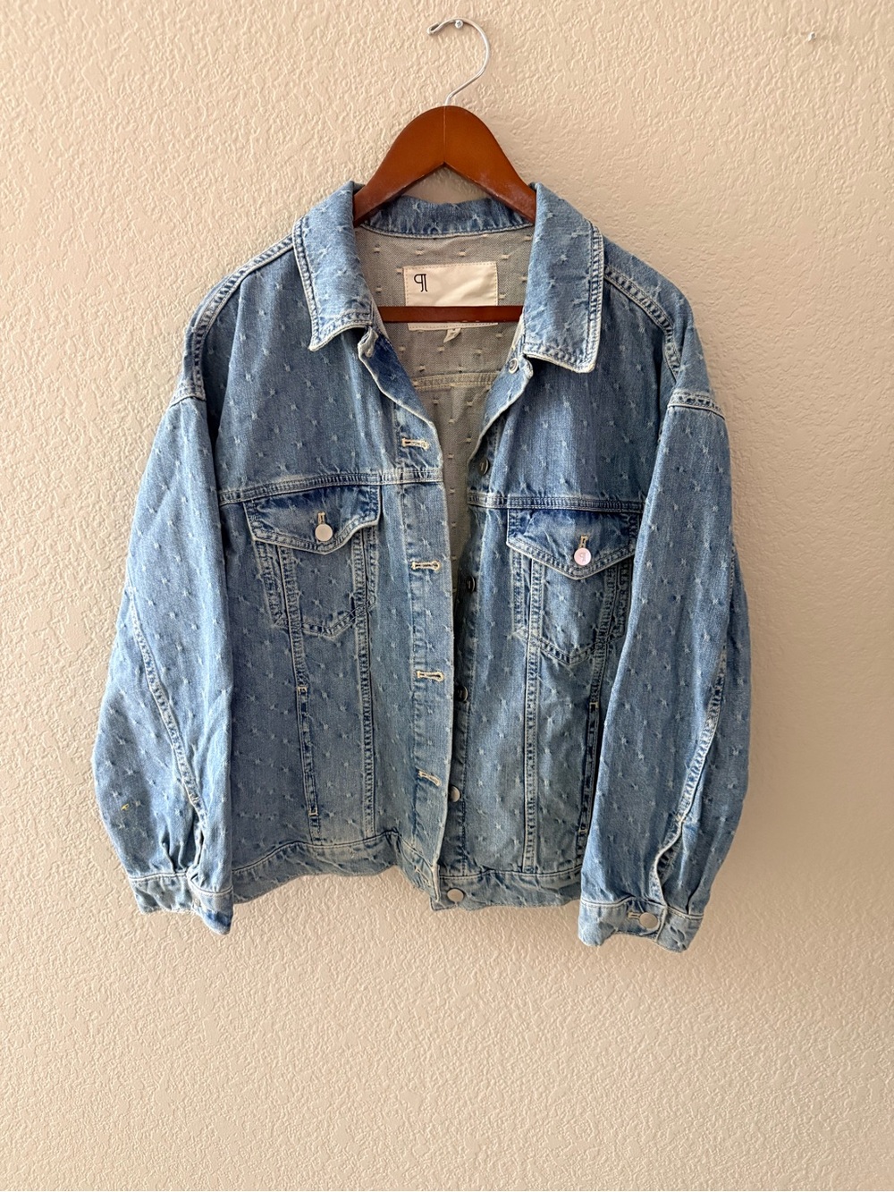 Pilcro Anthropologie Distressed Dotted Denim Jacket Blue Size M
